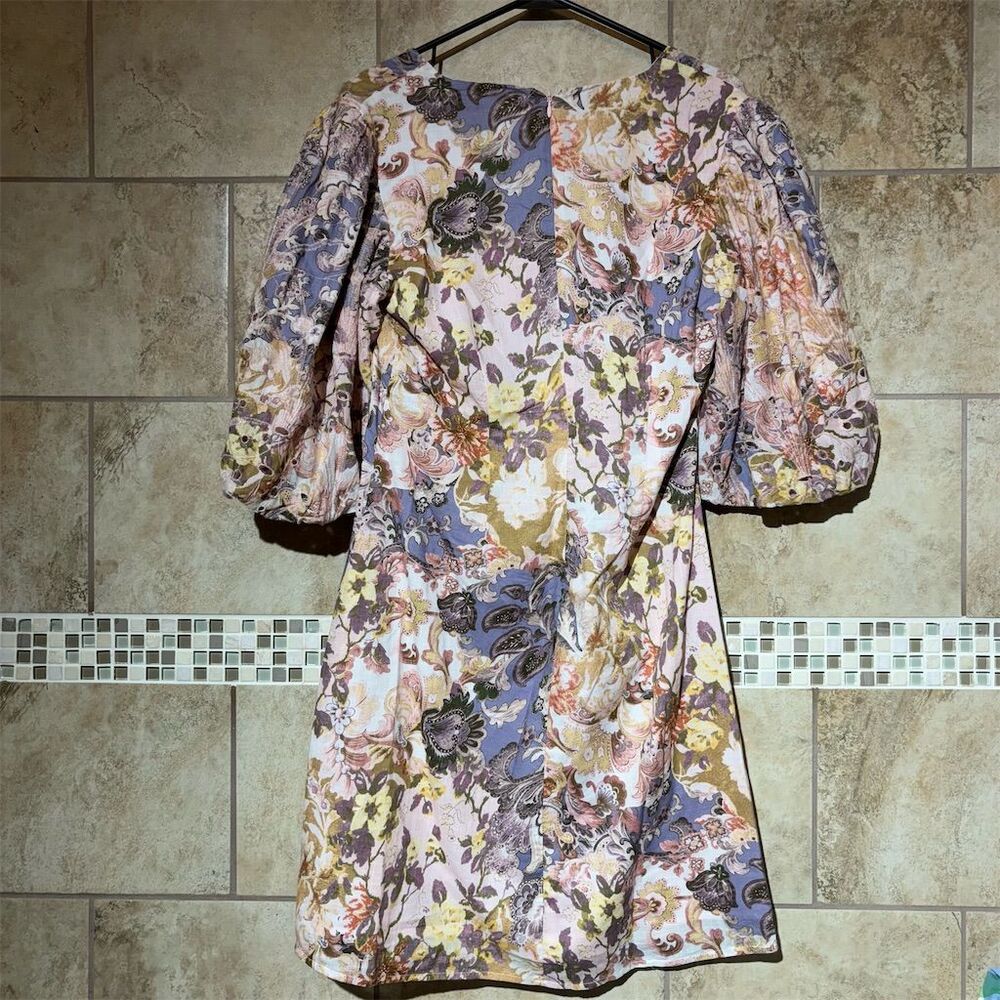 Anna Cate Weatherly Dress Size S Floral Knee Length V-Neck Puff Sleeve - Picture 3 of 7